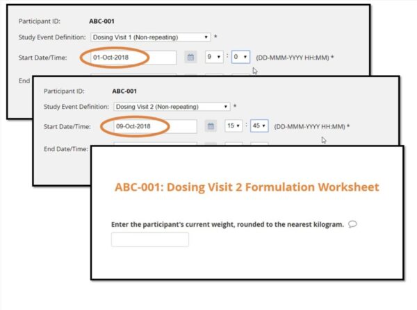 cross-form logic in dosing events