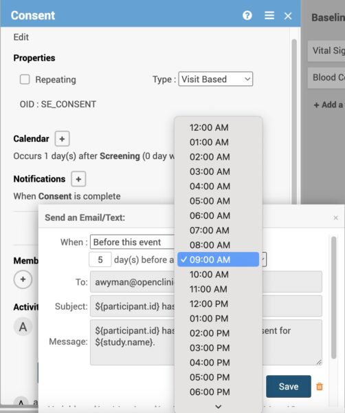 OpenClinica’s study calendaring