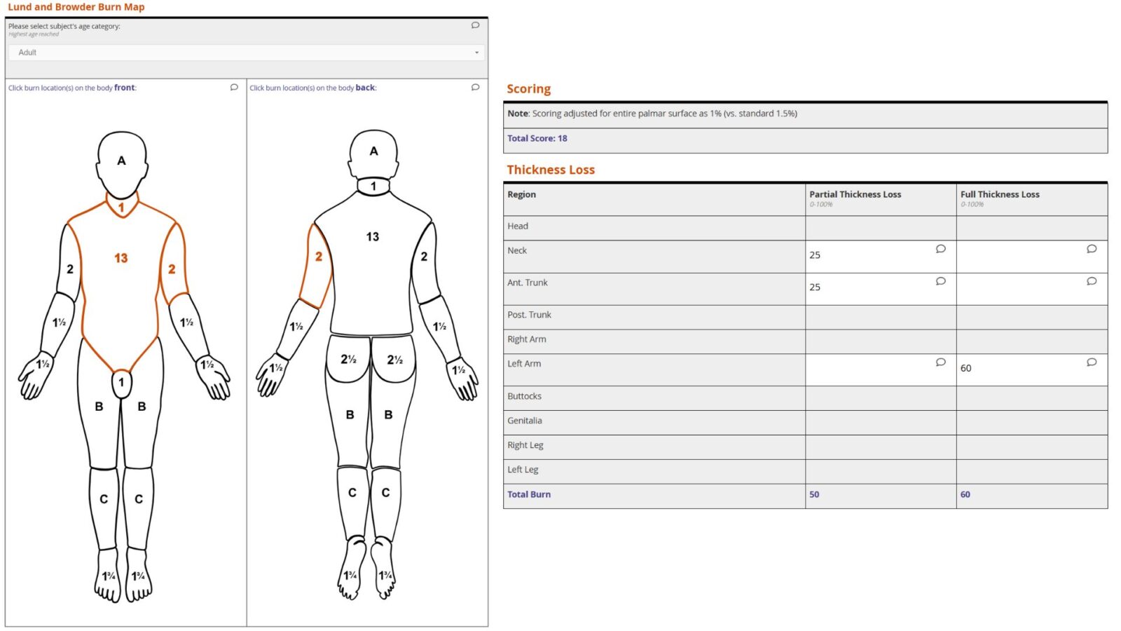 Clickable Body Map for Burn Identification